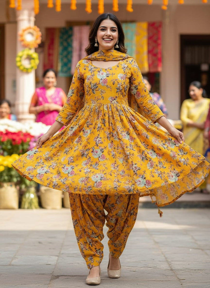Yellow Calico Pure Cotton Printed Fabric Material