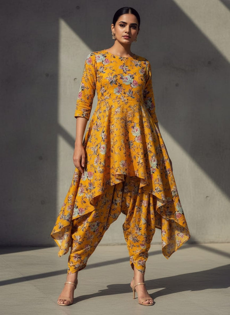 Yellow Calico Pure Cotton Printed Fabric Material