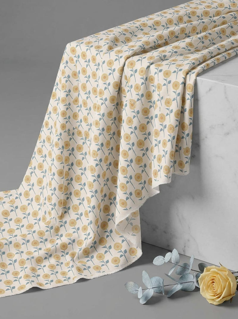 Multicolor Stylized Sunflower Grid Pure Cotton Digital Printed Fabric