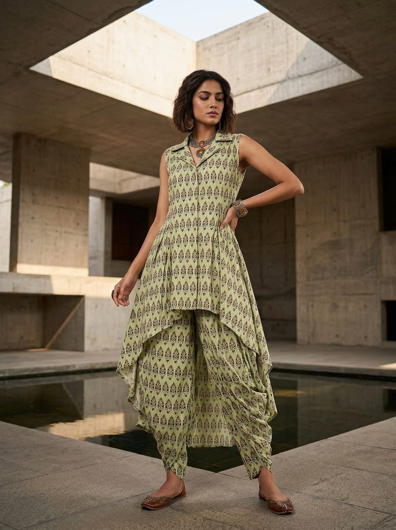 Olive Ethnic Botanical Buti Print Pure Cotton Digital Printed Fabric