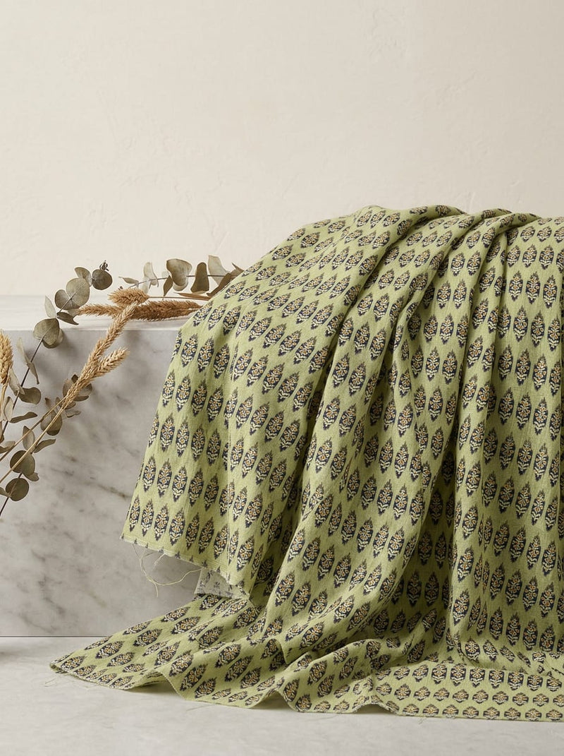 Olive Ethnic Botanical Buti Print Pure Cotton Digital Printed Fabric