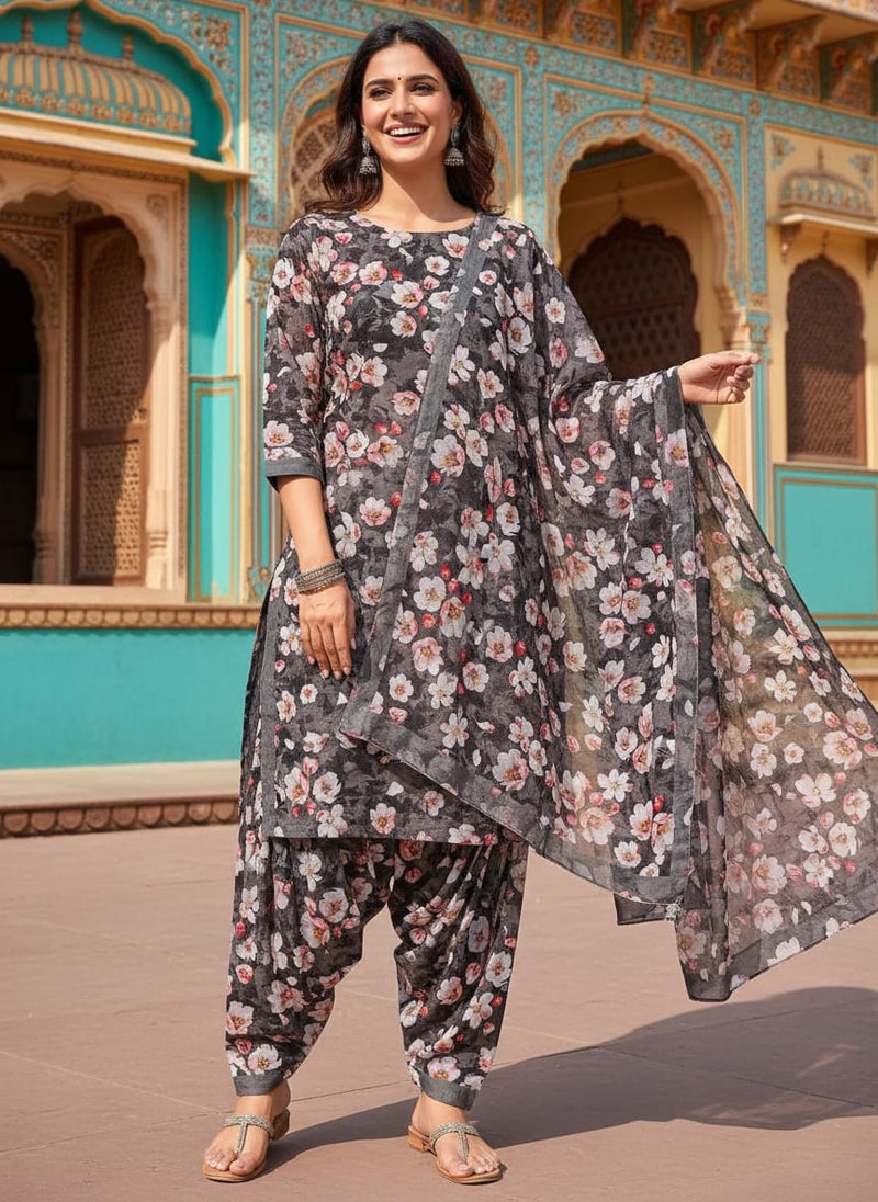 Black Watercolor Pure Cotton Printed Fabric Material