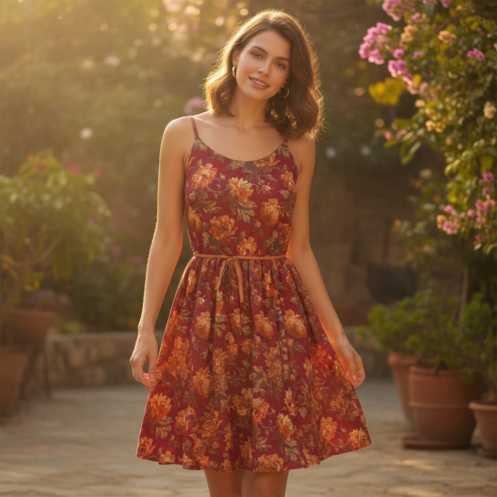 Saddlebrown Floral Pure Cotton Printed Fabric Material