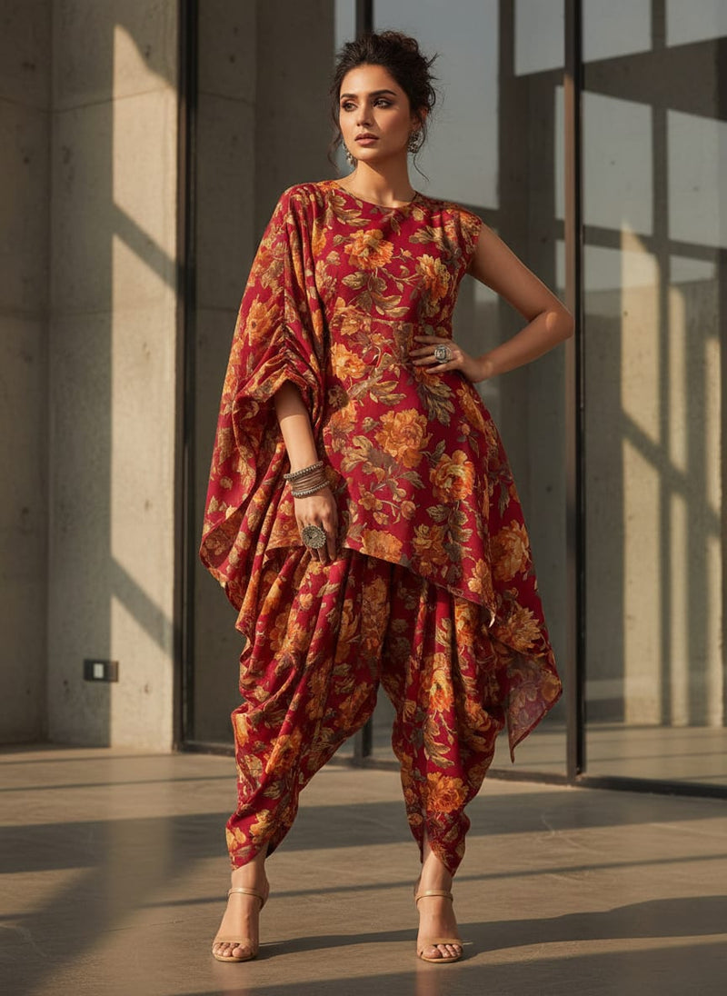 Saddlebrown Floral Pure Cotton Printed Fabric Material