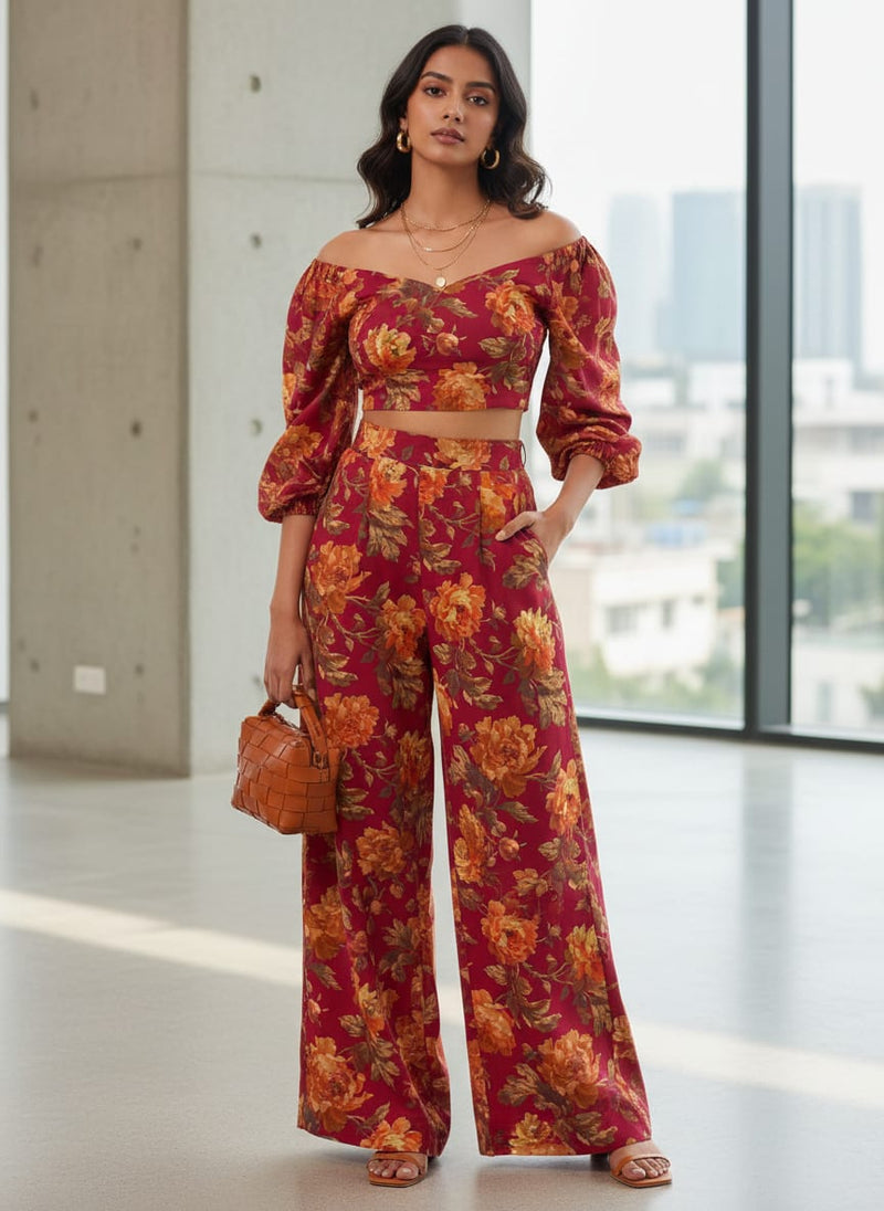 Saddlebrown Floral Pure Cotton Printed Fabric Material