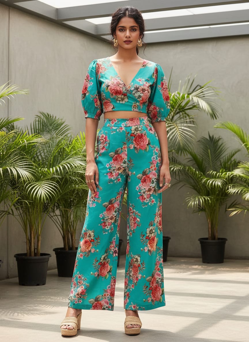 Mediumseagreen Floral Pure Cotton Printed Fabric Material