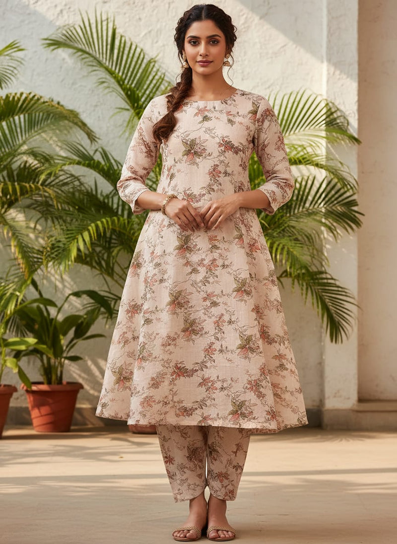 linen Leaves Pure Muslin Printed Fabric Material