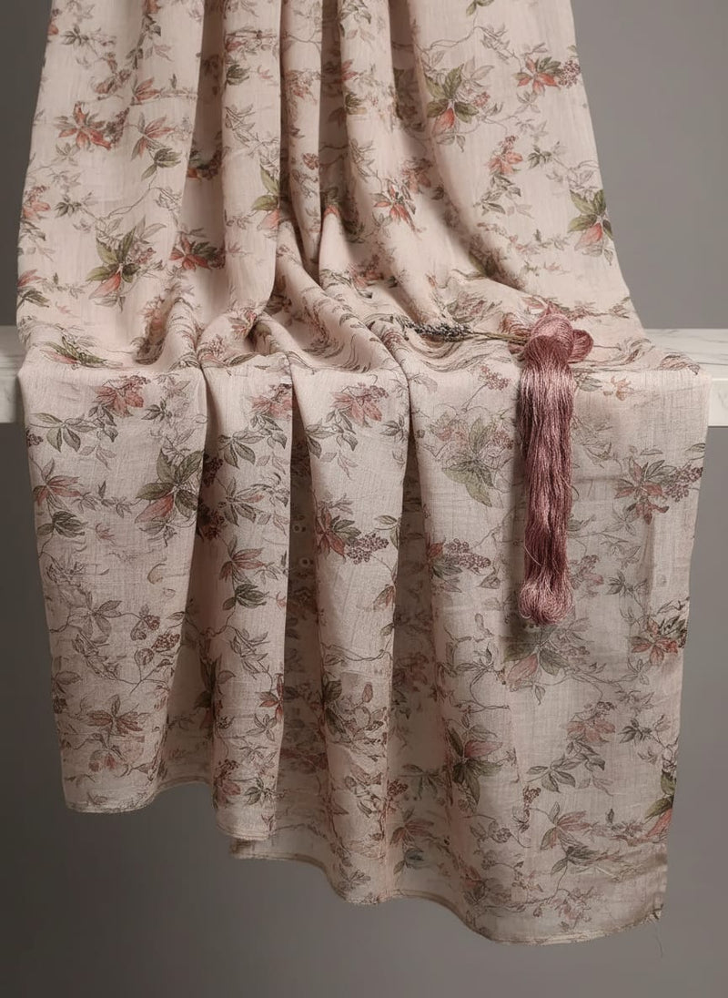 linen Leaves Pure Muslin Printed Fabric Material