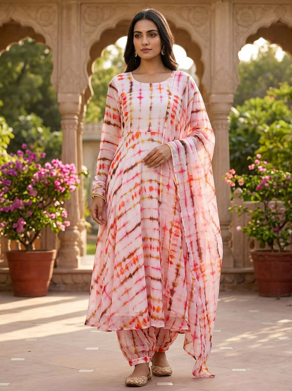 Multicolor Abstract Tie-Dye Stripe Pure Muslin Digital Printed Fabric - A-Line Kurta with Salwar Lookbook - PM-0-MA021928-110 - alternate view