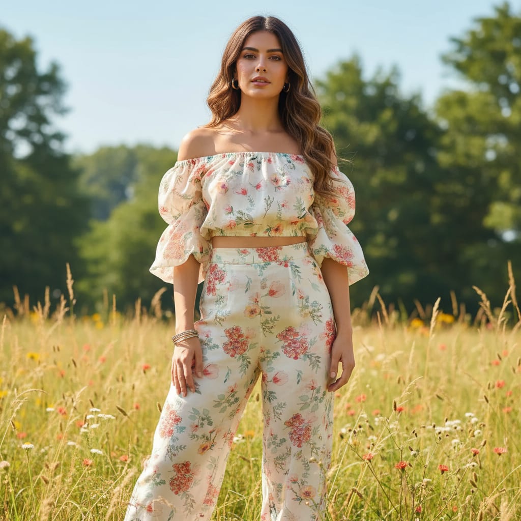 Light green Leaves Pure Muslin Printed Fabric Material