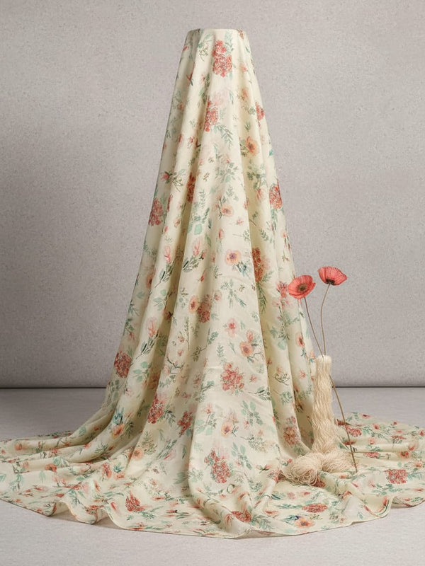 Light green Leaves Pure Muslin Printed Fabric Material
