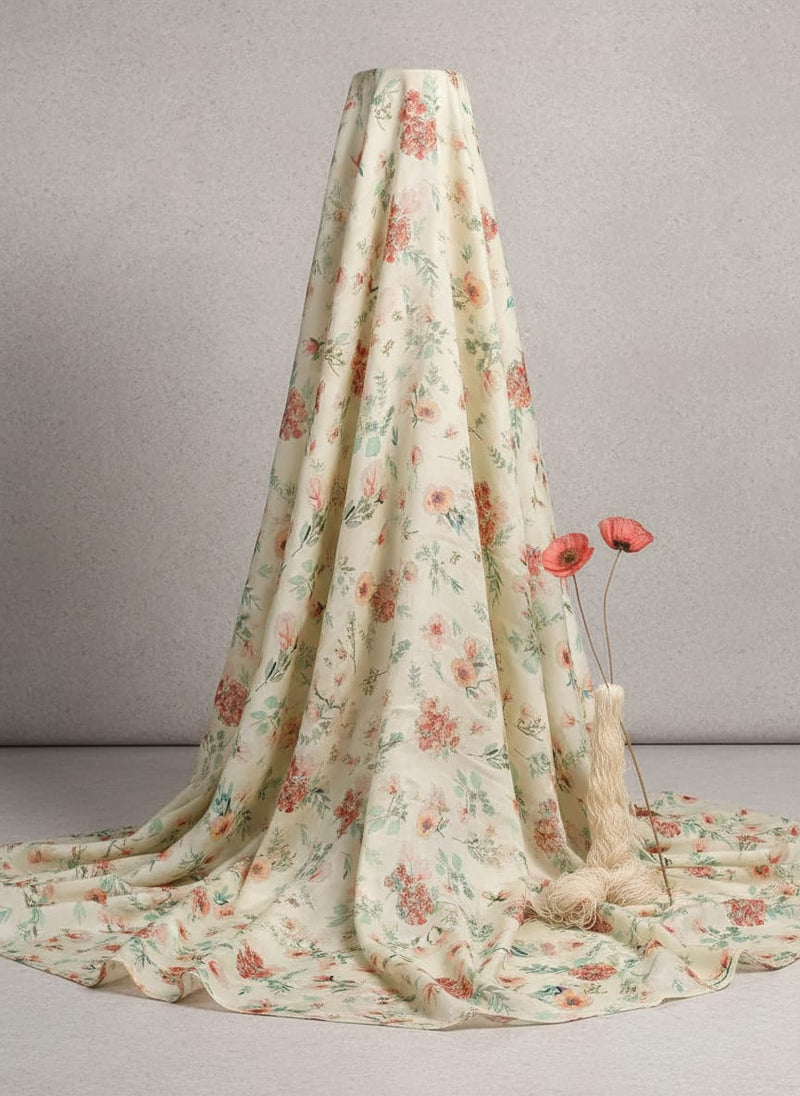 Light green Leaves Pure Muslin Printed Fabric Material