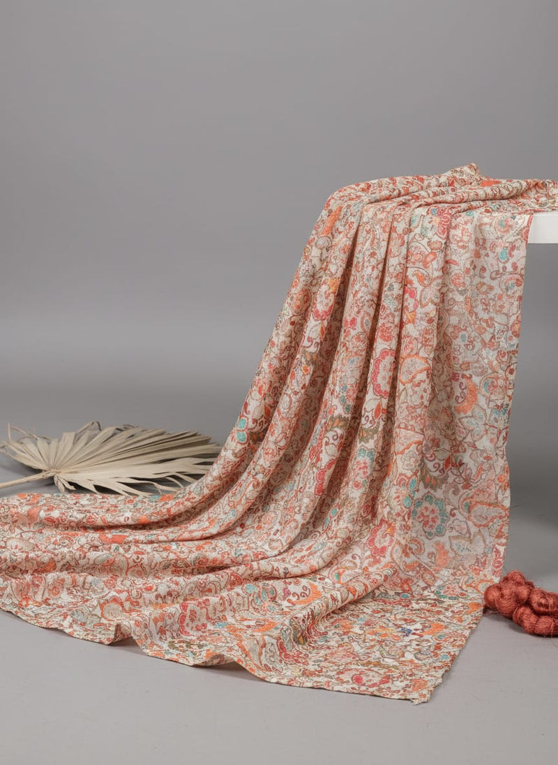 Red Kalamkari Pure Muslin Printed Fabric Material