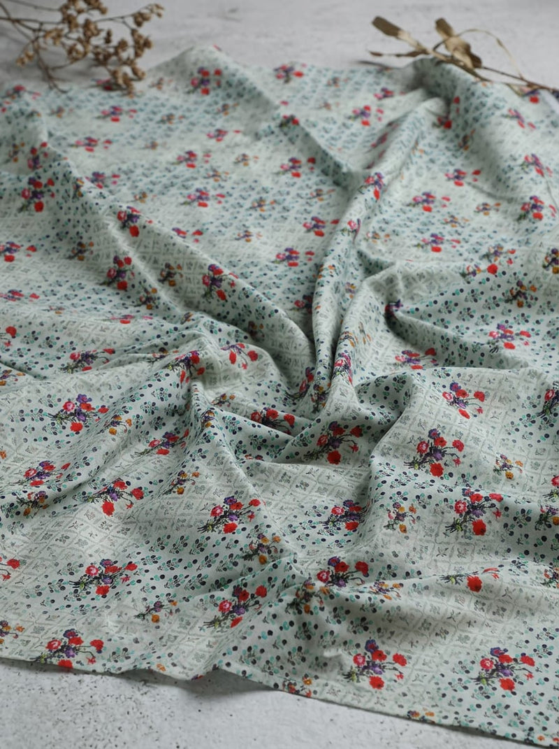 Multicolor Vintage Ditsy Floral Bouquet Pure Cotton Digital Printed Fabric