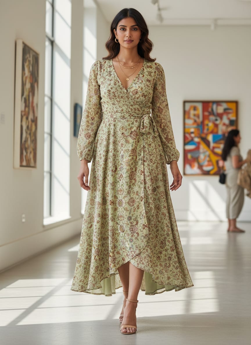 Cream Intricate Ethnic Damask Floral Pure Georgette Digital Printed Fabric