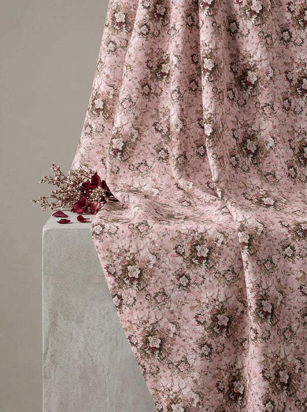 Pink Dainty Vintage Rose Bouquet Linen Digital Printed Fabric - Fabric Editorial Studio Flatlay Lookbook - LI-0-MA014000-110