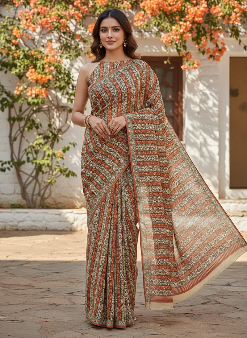 Multicolor Strips Pure Georgette Printed Fabric Material