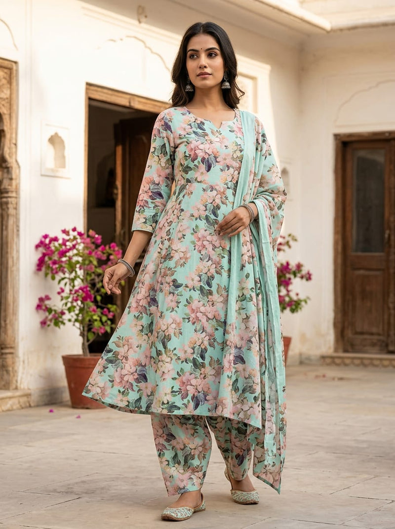 Multicolor Painterly Floral Blossom Pure Cotton Digital Printed Fabric