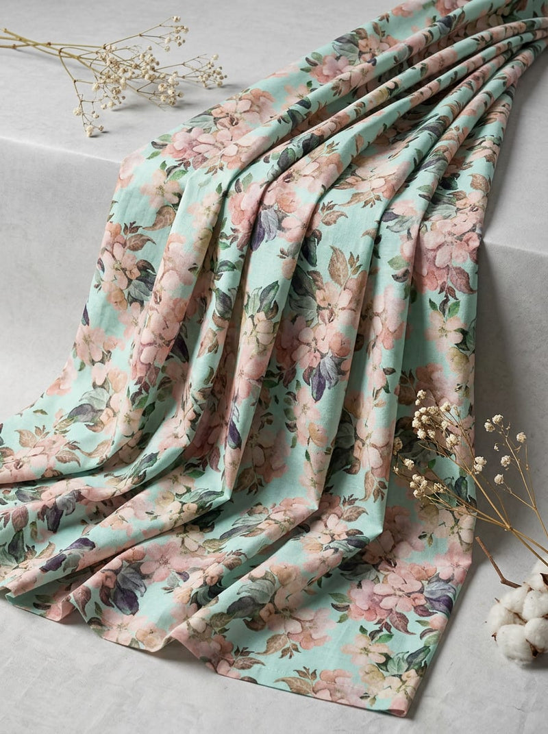 Multicolor Painterly Floral Blossom Pure Cotton Digital Printed Fabric