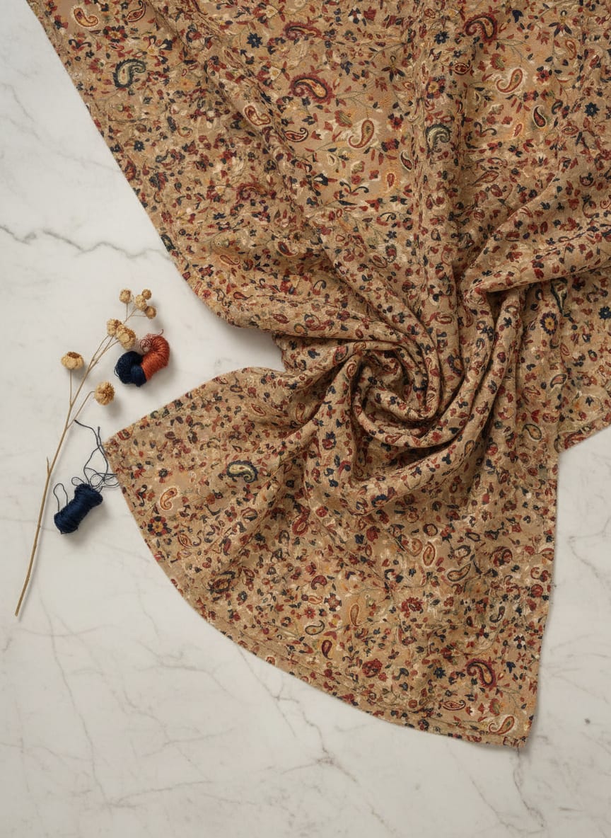 Brown Paisley Pure Georgette Printed Fabric Material