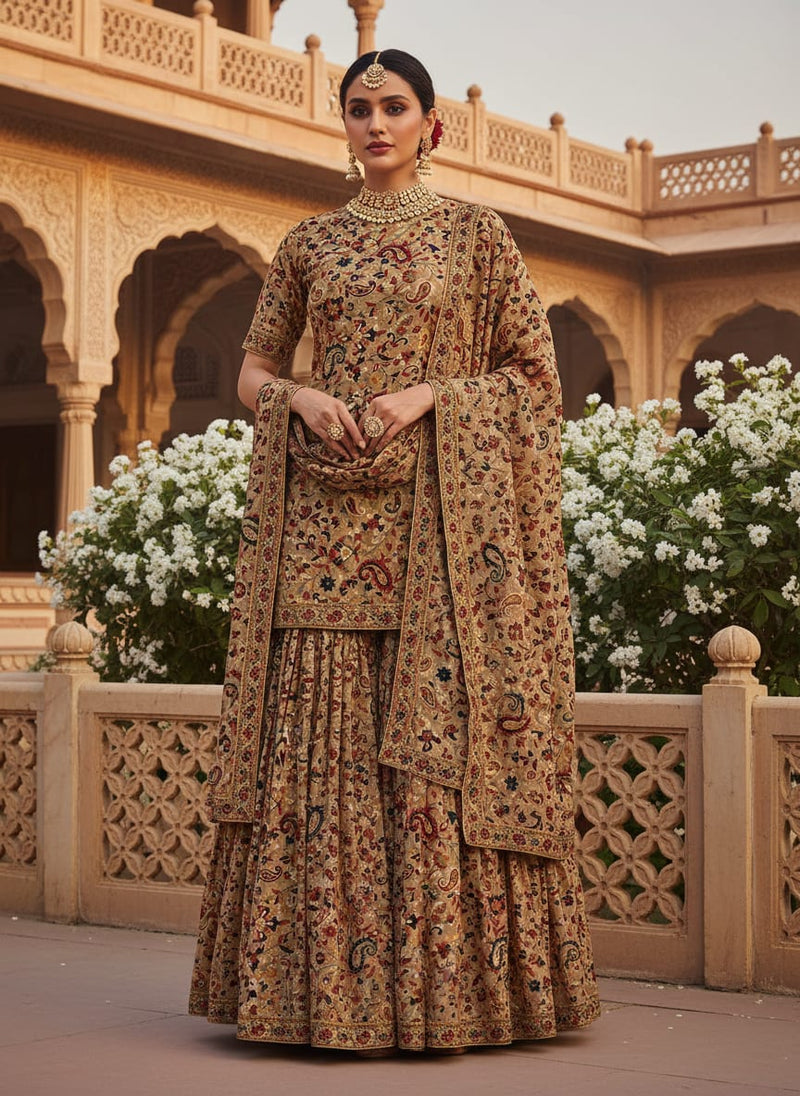 Brown Paisley Pure Georgette Printed Fabric Material