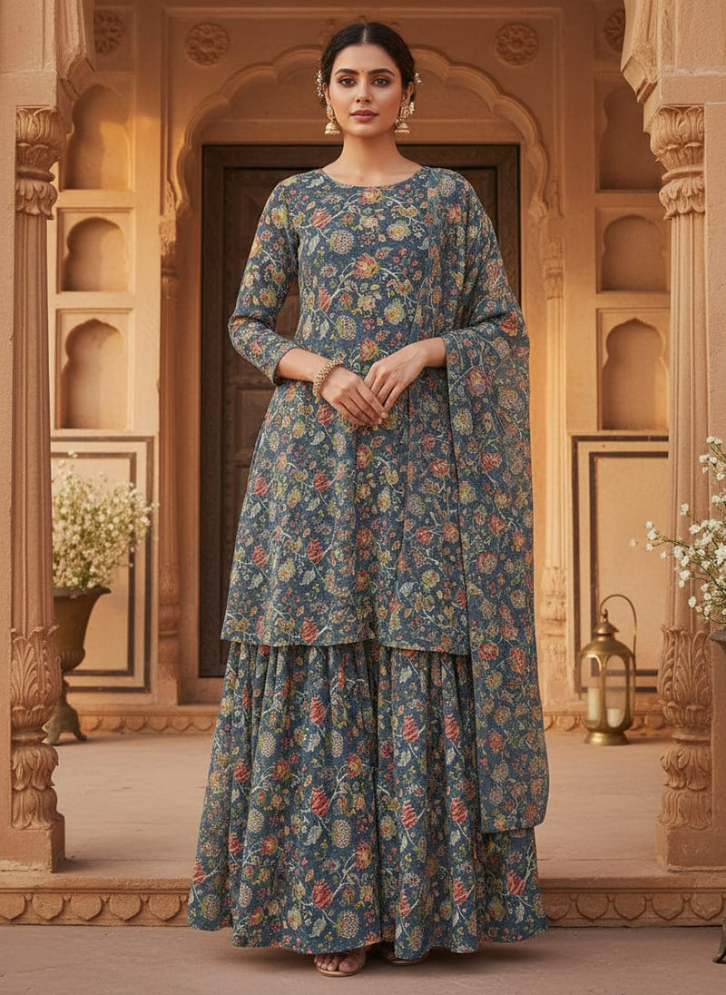 Multicolor Jecobean Floral Pure Georgette Printed Fabric Material