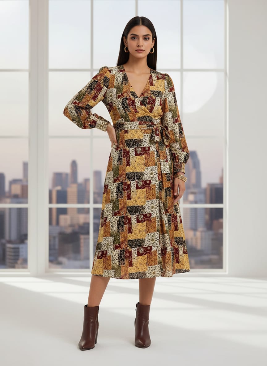 Multicolor Bohemian Patchwork Pattern Pure Georgette Digital Printed Fabric