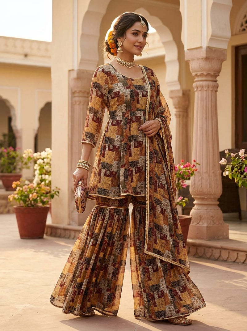 Multicolor Bohemian Patchwork Pattern Pure Georgette Digital Printed Fabric