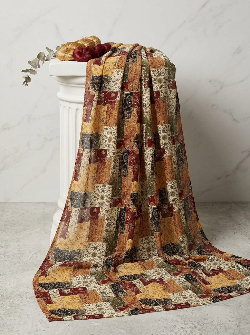 Multicolor Bohemian Patchwork Pattern Pure Georgette Digital Printed Fabric