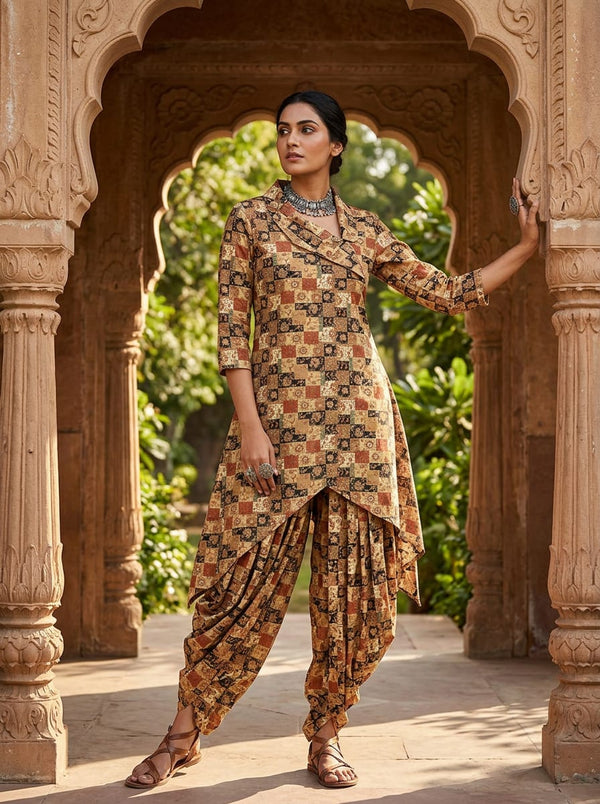 Multicolor Ethnic Paisley Patchwork Pure Cotton Digital Printed Fabric - Asymmetric Tunic with Dhoti Pants Lookbook - PCO-0-MA015196-108 - alternate view