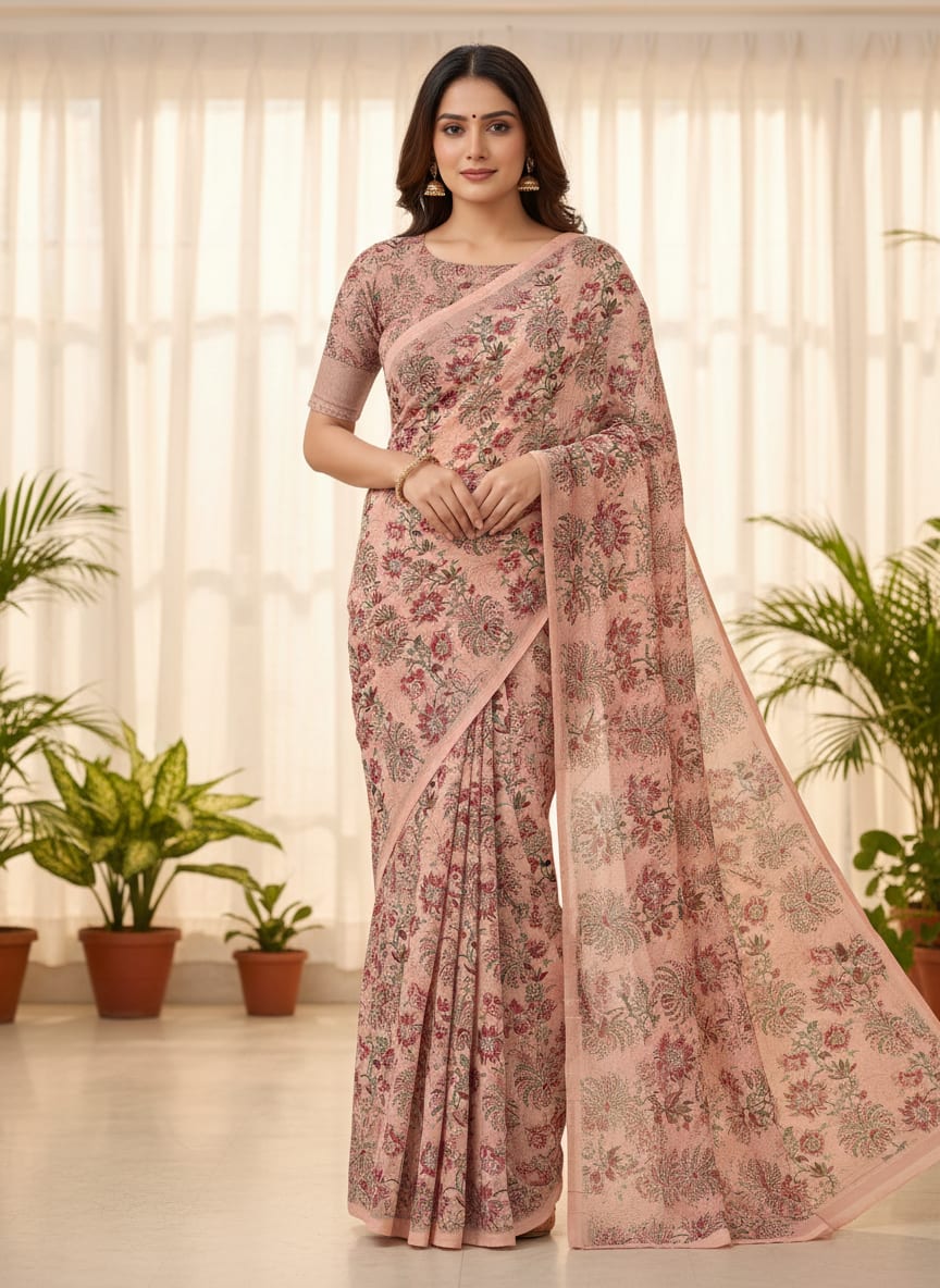 Green Jecobean Floral Pure Georgette Printed Fabric Material