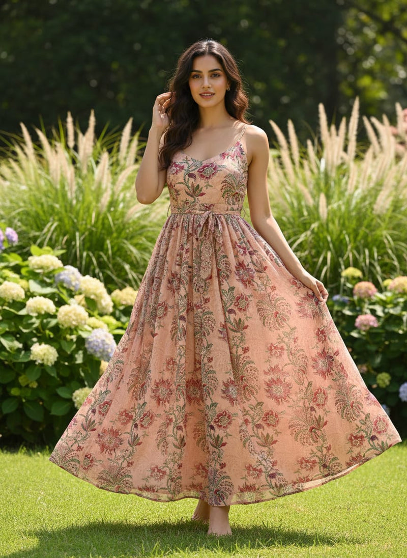 Green Jecobean Floral Pure Georgette Printed Fabric Material