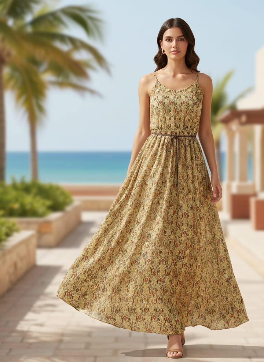 Golden Ikat Pure Georgette Printed Fabric Material