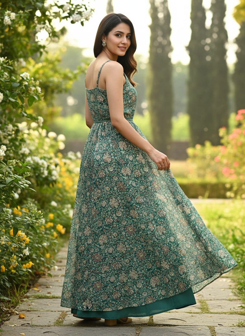 Multicolor Art Nouveau Pure Georgette Printed Fabric Material