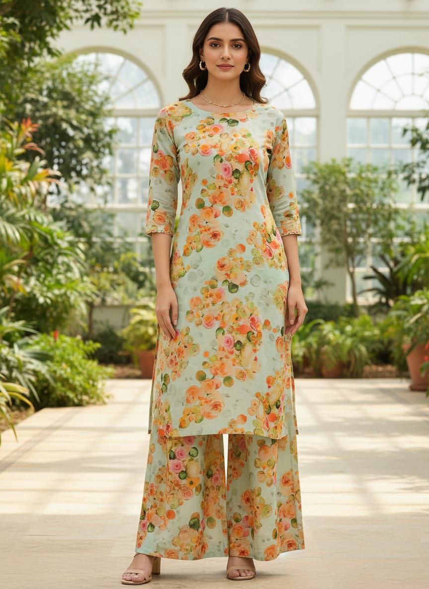 Green Watercolor Printed Pure Cotton Fabric Material