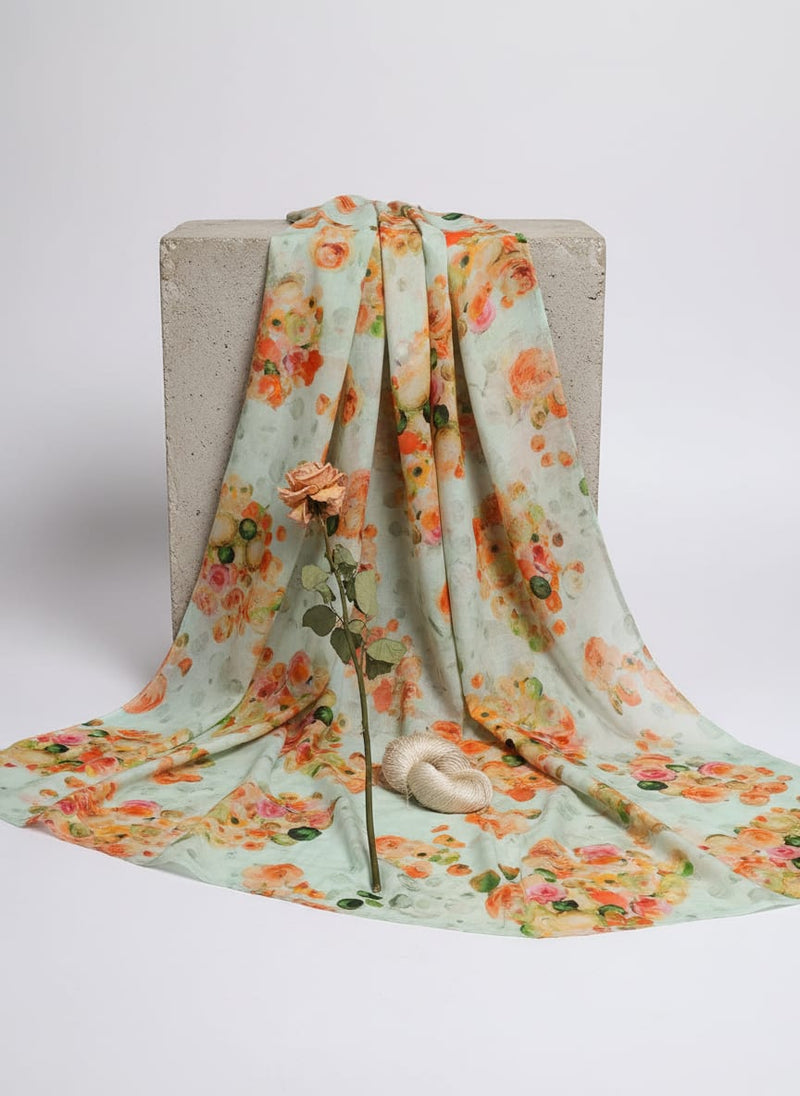 Green Watercolor Printed Pure Cotton Fabric Material