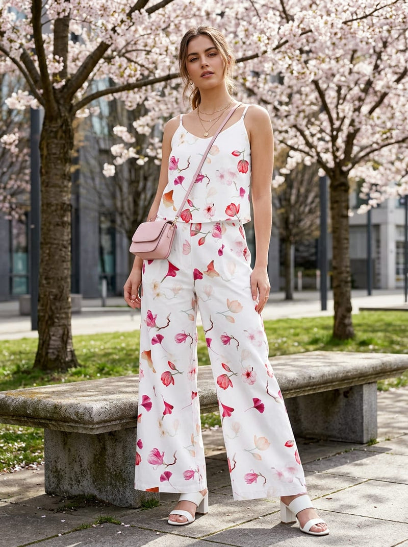 White Watercolour Cherry Blossom Floral Pure Cotton Digital Printed Fabric