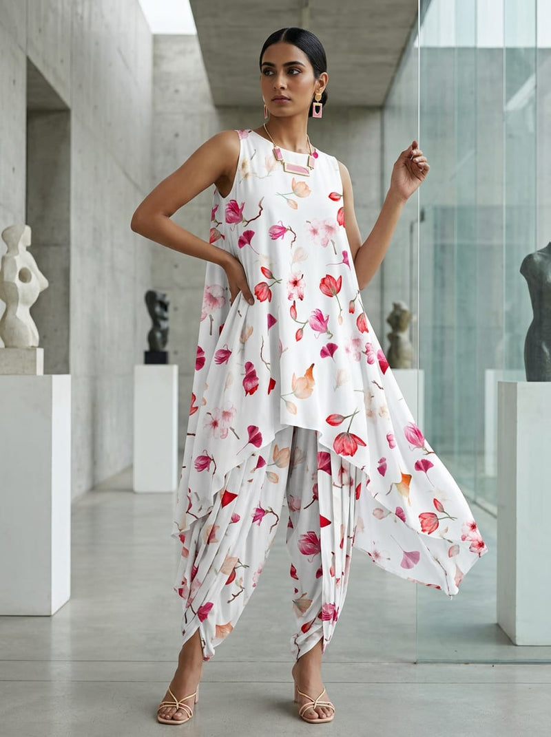 White Watercolour Cherry Blossom Floral Pure Cotton Digital Printed Fabric