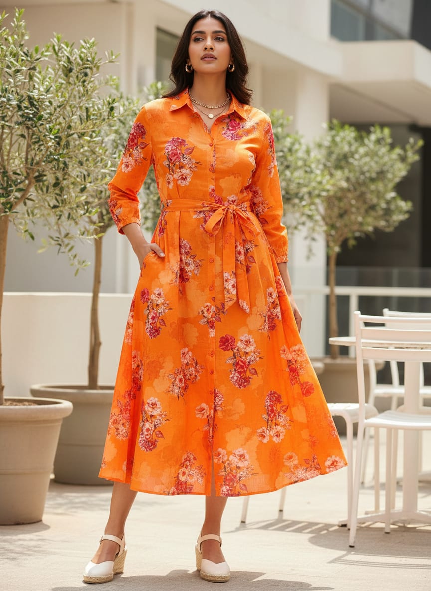 Mustard Yellow Flower Printed Pure Cotton Fabric Material