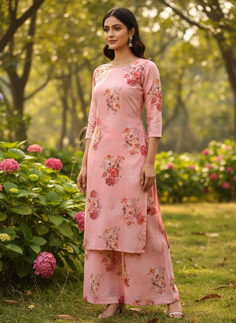 Peach Bud Flower Printed Pure Cotton Fabric Material