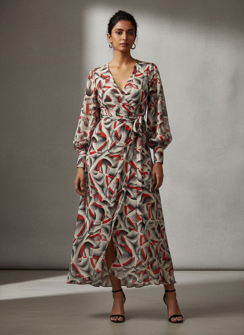 Caraway Seeds Abstract Printed Pure Georgette Fabric Material