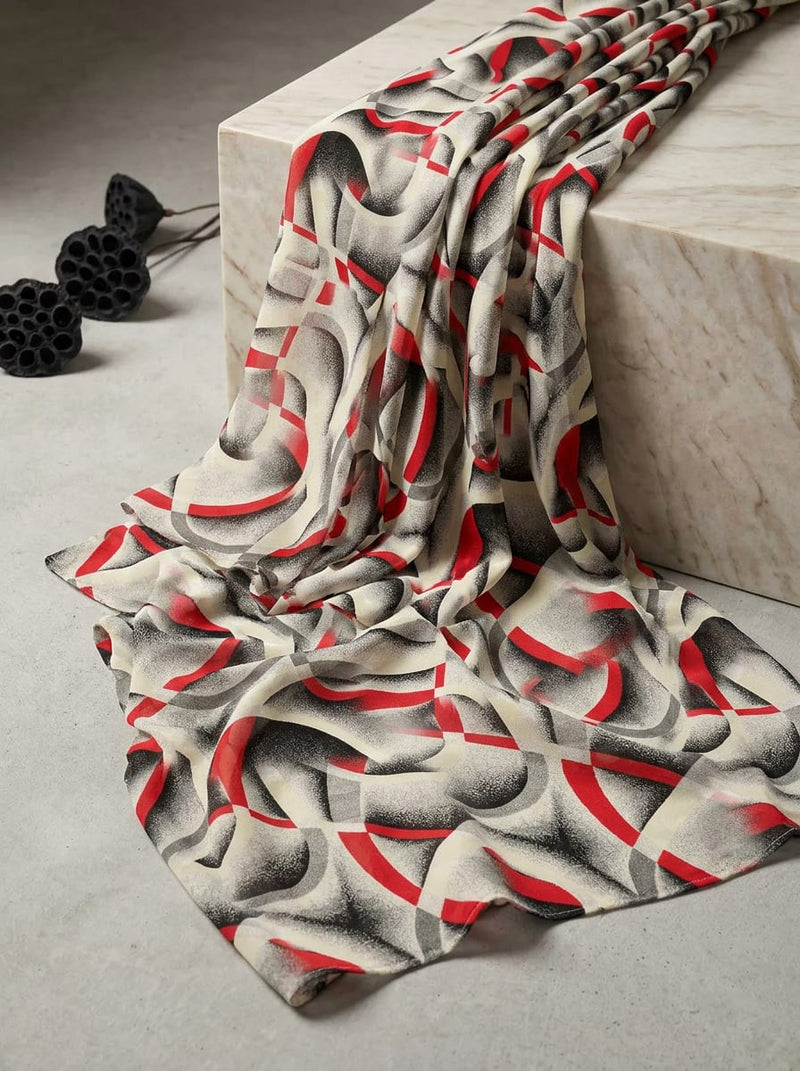 Multicolor Abstract Grainy Curves Pure Georgette Digital Printed Fabric