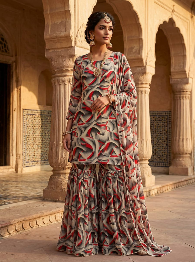 Multicolor Abstract Grainy Curves Pure Georgette Digital Printed Fabric