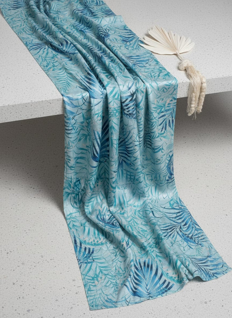 Cape Cod Blue Tropical Printed Silk Crepe Fabric Material