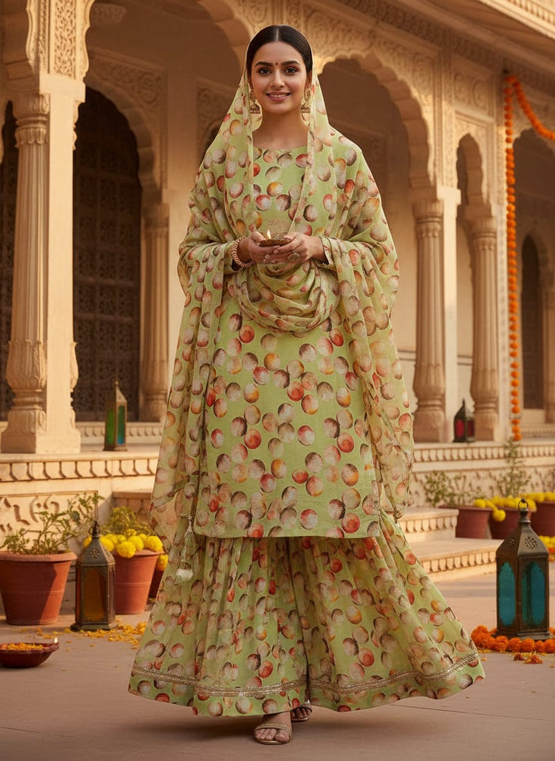 Pista Green Polka Dot Printed Pure Georgette Fabric Material