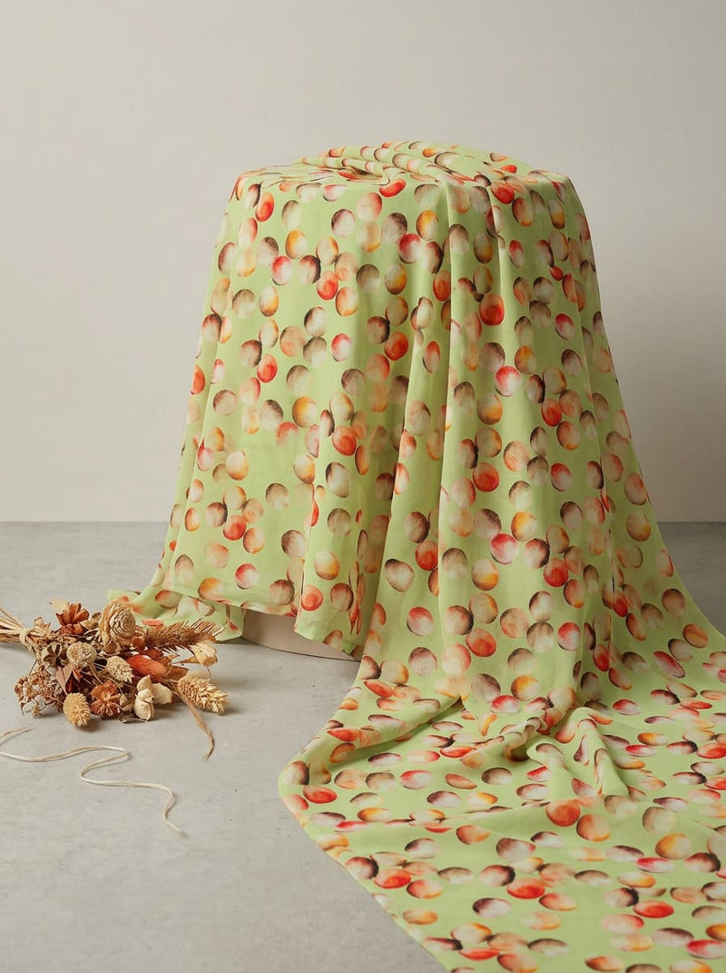 Green Watercolor Polka Dots Pure Georgette Digital Printed Fabric