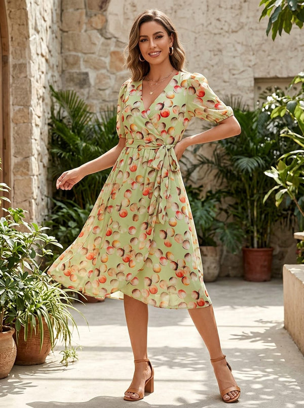 Green Watercolor Polka Dots Pure Georgette Digital Printed Fabric - Wrap Dress Lookbook - PG-0-TA08897P4-110 - alternate view
