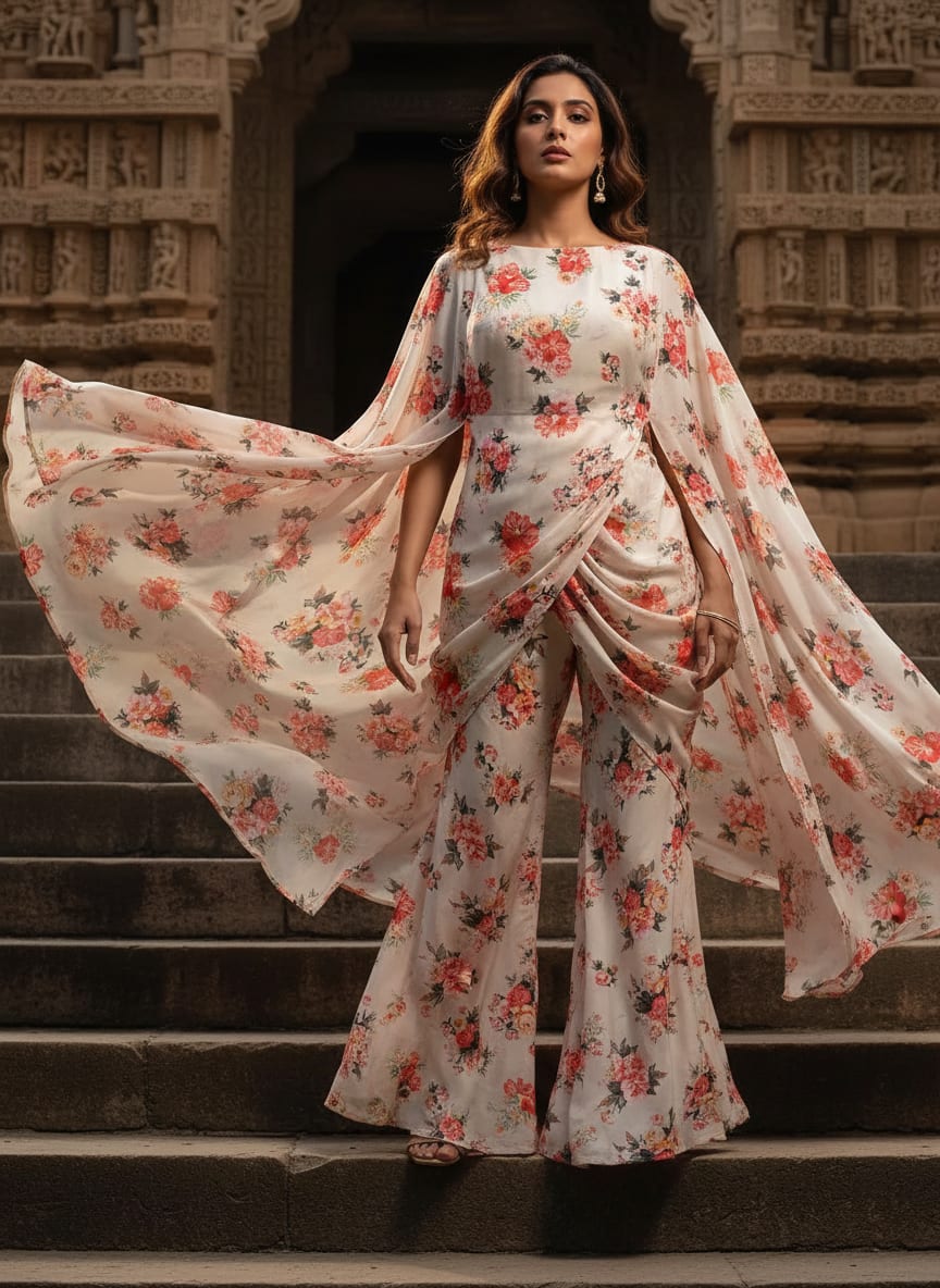 Multicolour Flower Printed Silk Crepe Fabric Material