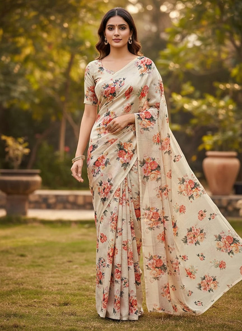 Multicolour Flower Printed Silk Crepe Fabric Material