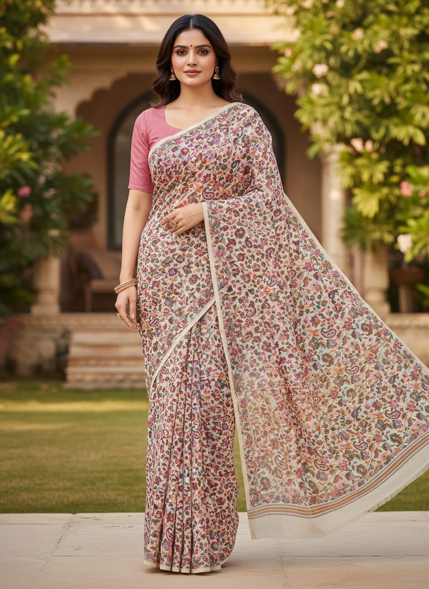 Multicolor Small Ethnic Floral Paisley Pure Georgette Digital Printed Fabric